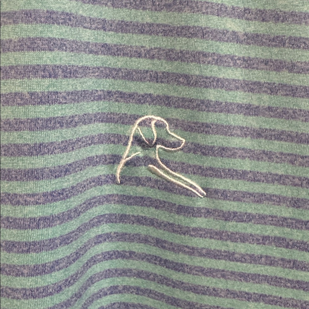 Rhoback Teal and Blue Heather Birdie Striped Polo M